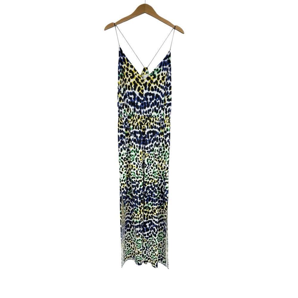 Milly Multicolor Leopard Rainbow Sleeveless Ruched Maxi Festival Dress Large